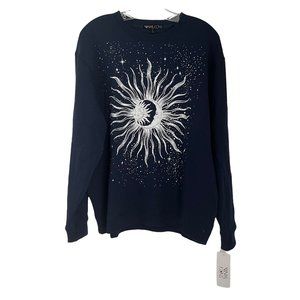 The Vinyl Icons Navy Blue Sun Graphic Pullover Crewneck Sweatshirt Medium M